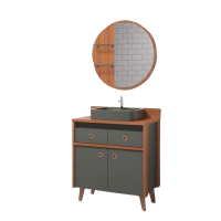 Conjunto de Banheiro Cremona 80cm Cinamomo/Chumbo