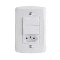 Kit 4x2 com 2 Interruptores Simples e 1 Tomada 2P+T 10A 250V Tramontina Lux2 Branco