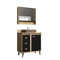 Conjunto de Banheiro Arezzo 80cm Mel/Preto Bertazoli