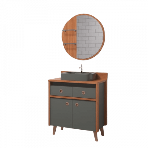 Conjunto de Banheiro Cremona 80cm Cinamomo/Chumbo