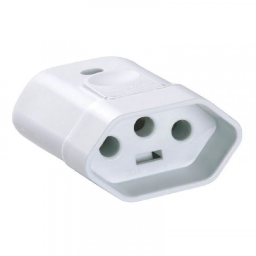Plugue Adaptador 2P+T 20A Femea Branco Tramontina