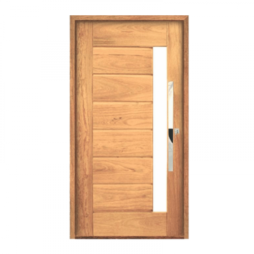 Porta de Madeira Angelim Externa Pivotante Com Visor 108x213cm Kit Montada