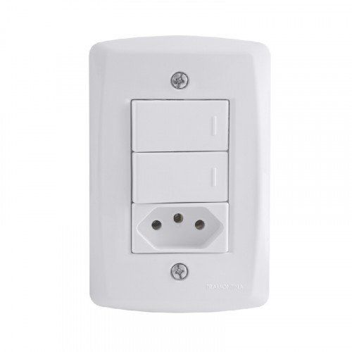 Kit 4x2 com 2 Interruptores Simples e 1 Tomada 2P+T 10A 250V Tramontina Lux2 Branco