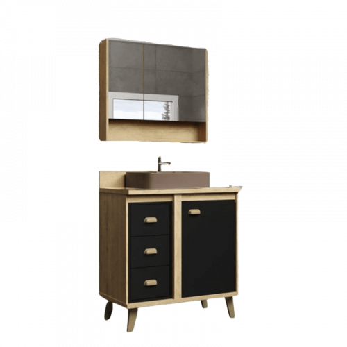 Conjunto de Banheiro Arezzo 80cm Mel/Preto Bertazoli