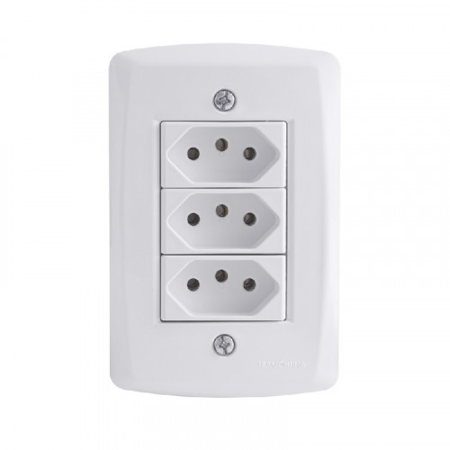 Kit 4x2 com 3 Tomadas 2P+T 10A 250V Tramontina Lux2 Branco