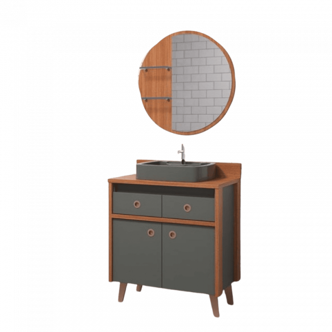 Conjunto de Banheiro Cremona 80cm Cinamomo/Chumbo