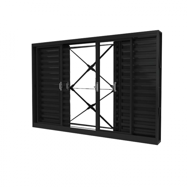 Janela de Ferro Veneziana Correr com Grade Xadrez 100x100cm