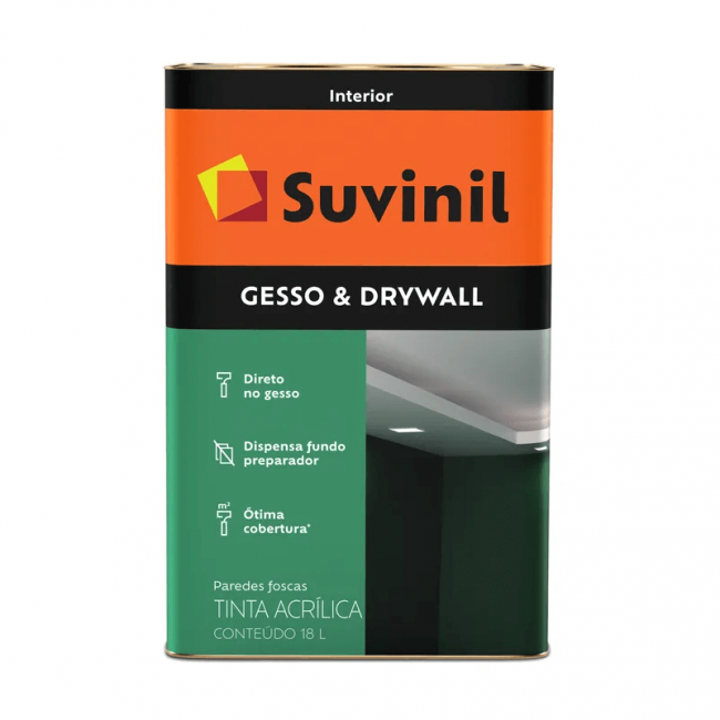 Gesso e Drywall Tinta Acrílica Branca 18L - Suvinil