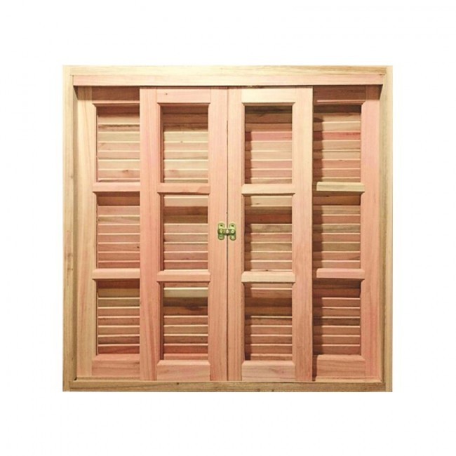Janela de Madeira Eucalipto Veneziana Vidro Quadriculado 100x100cm Sertanense
