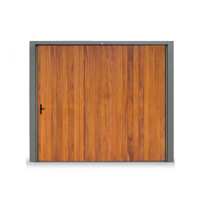 Portão Chapa pintada Lambri de Cedro C/porta e automatização 110v/220v 240x220 Maxiaço