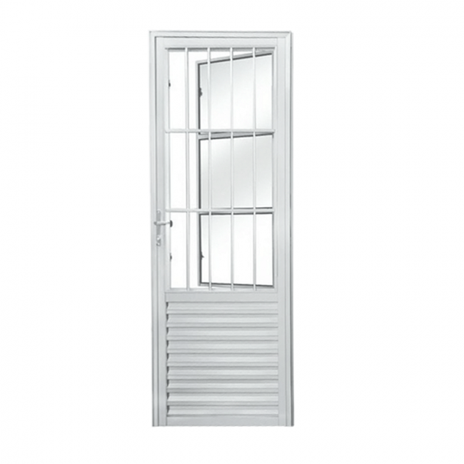 Porta de Alumínio Postigo 84x215cm c/ 3 Vidros Branca