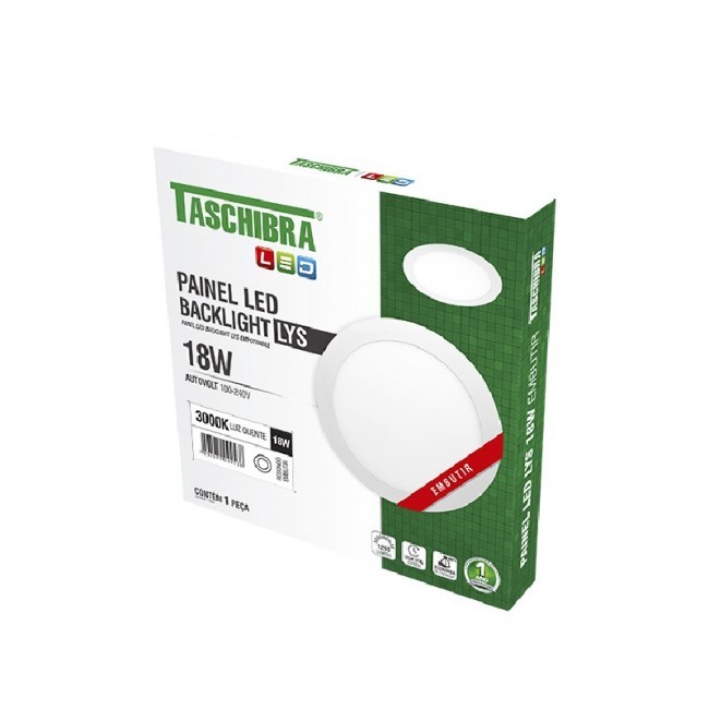 Painel Led Taschibra 18W Redondo de Embutir Luz Fria 6500K