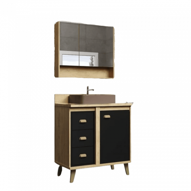 Conjunto de Banheiro Arezzo 80cm Mel/Preto Bertazoli