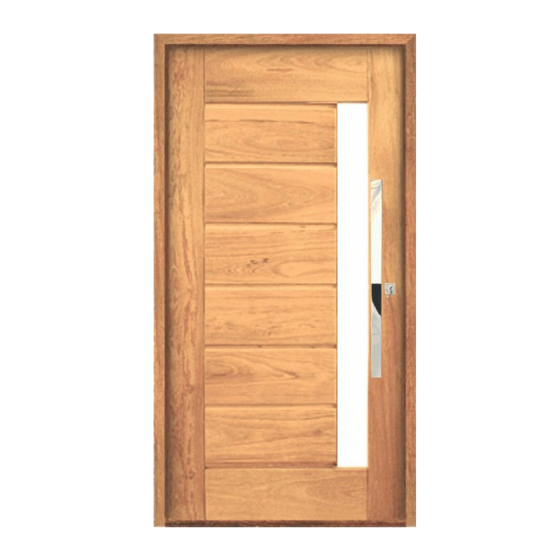 Porta de Madeira Angelim Externa Pivotante Com Visor 108x213cm Kit Montada
